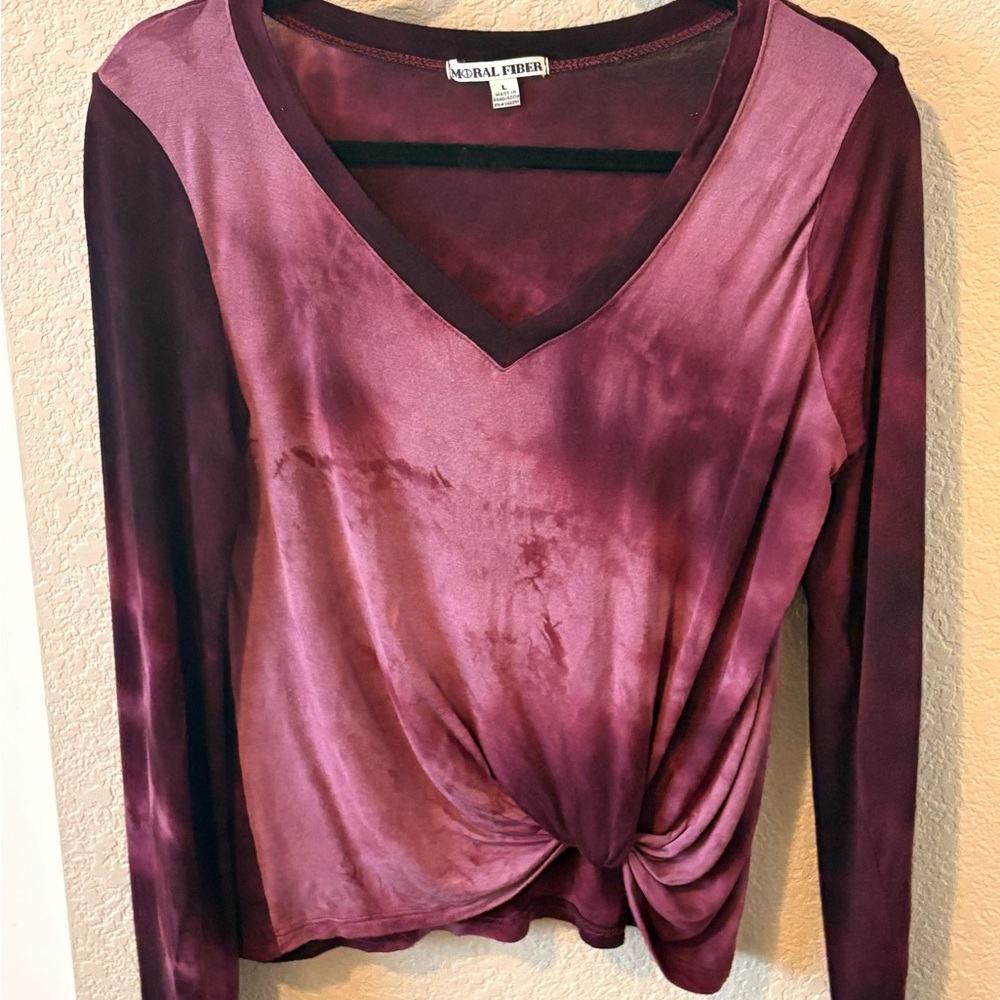 Moral Fiber Burgundy Tie-Dye Blouse